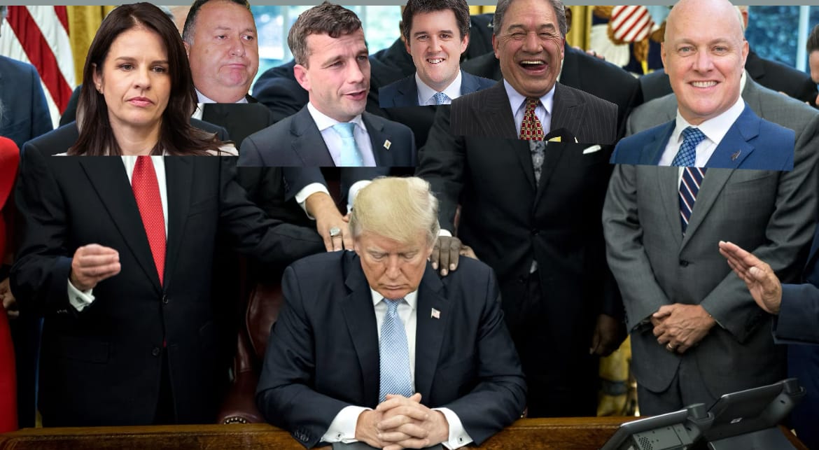 A bunch of NZ Chaos Coalition Cabinet members pray hilariously for President Trump