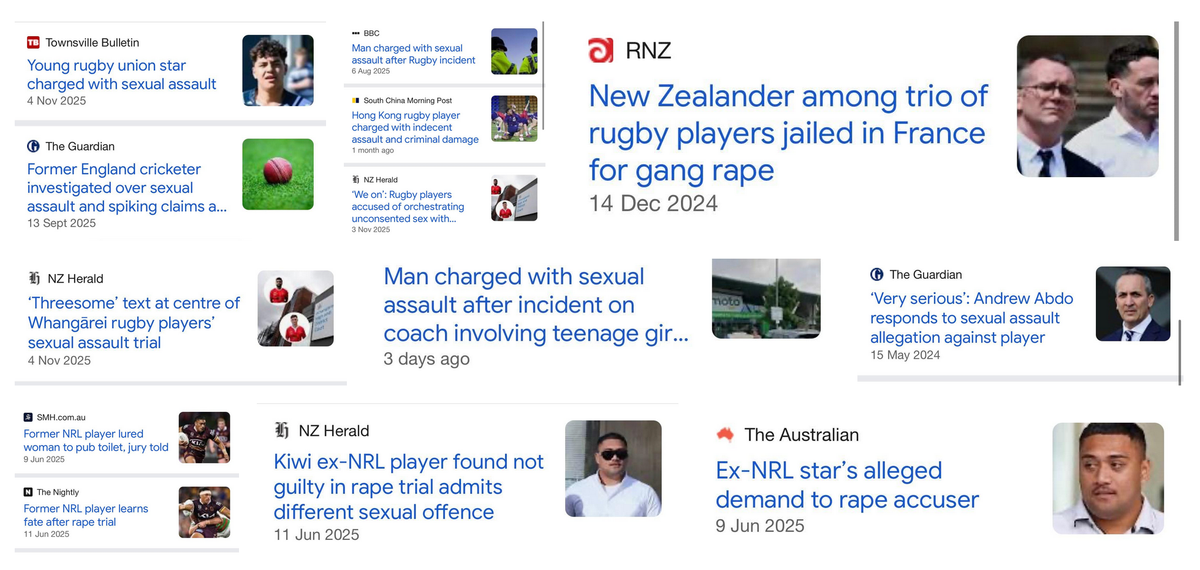 horrible montage of nightmare sexual assualt headlines about men in sports