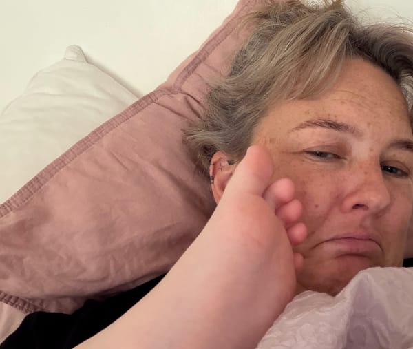 emily is in bed and a child is not leaving her alone